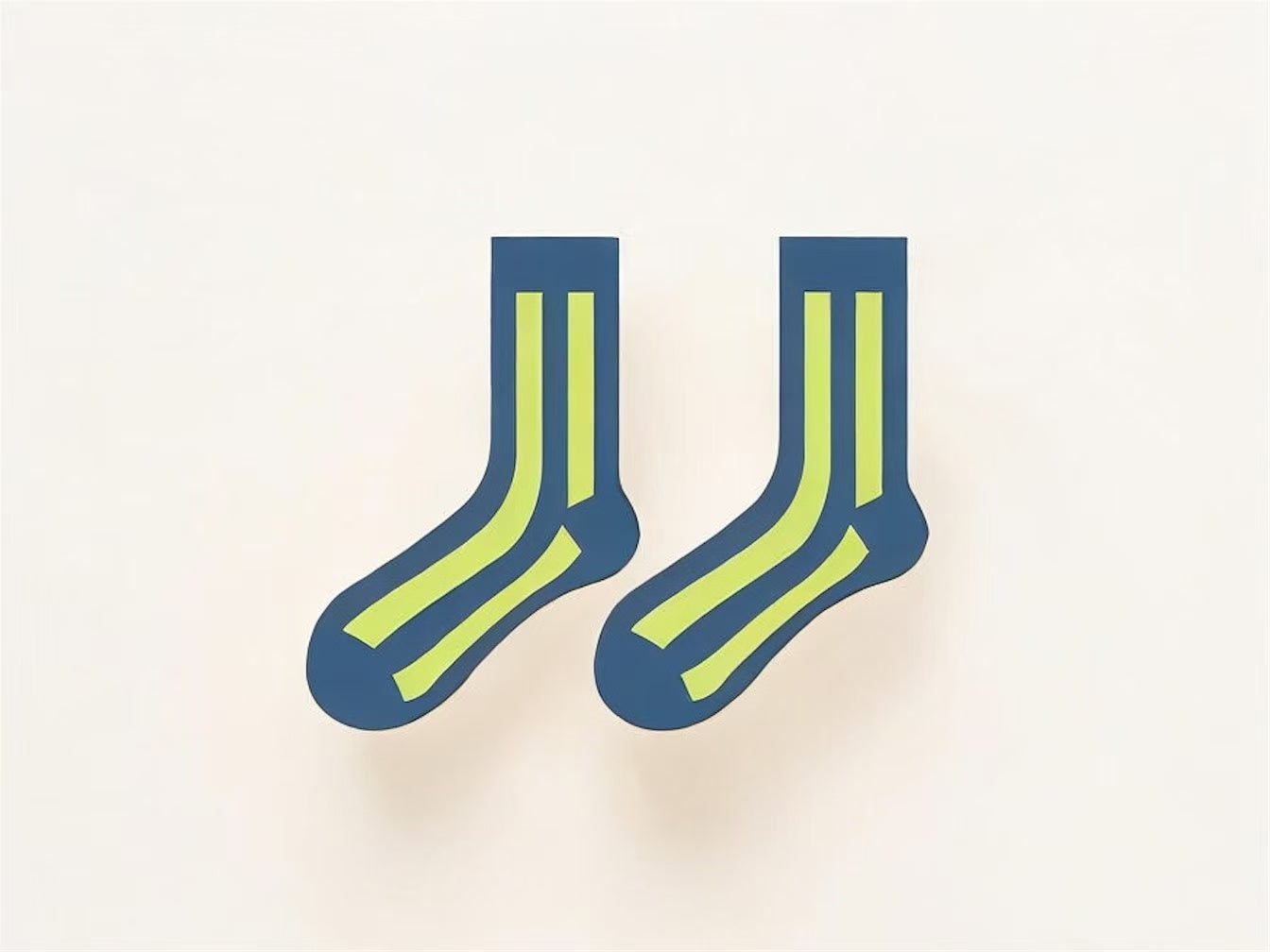 ChicToes Blue Crew Socks, with highlighter green bold lines pattern