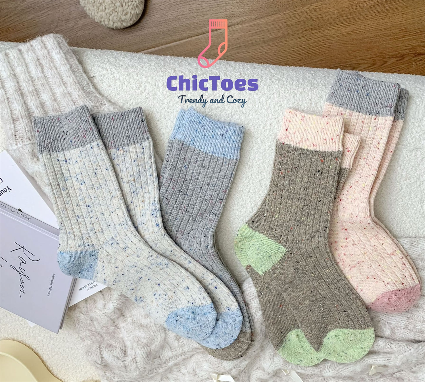 ChicToes's Afternoon Tea Collection placing on bed, cozy vibe