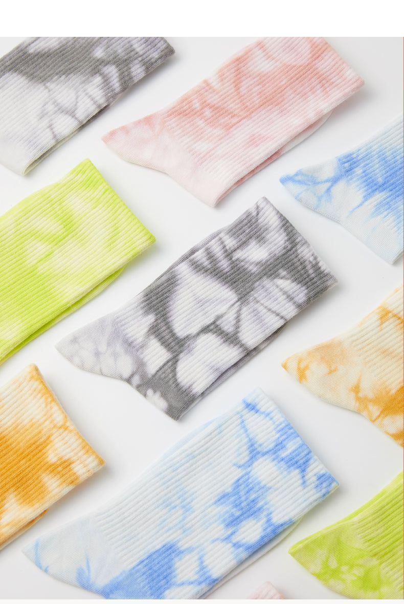 Rainbow color tie-dye cotton crew socks