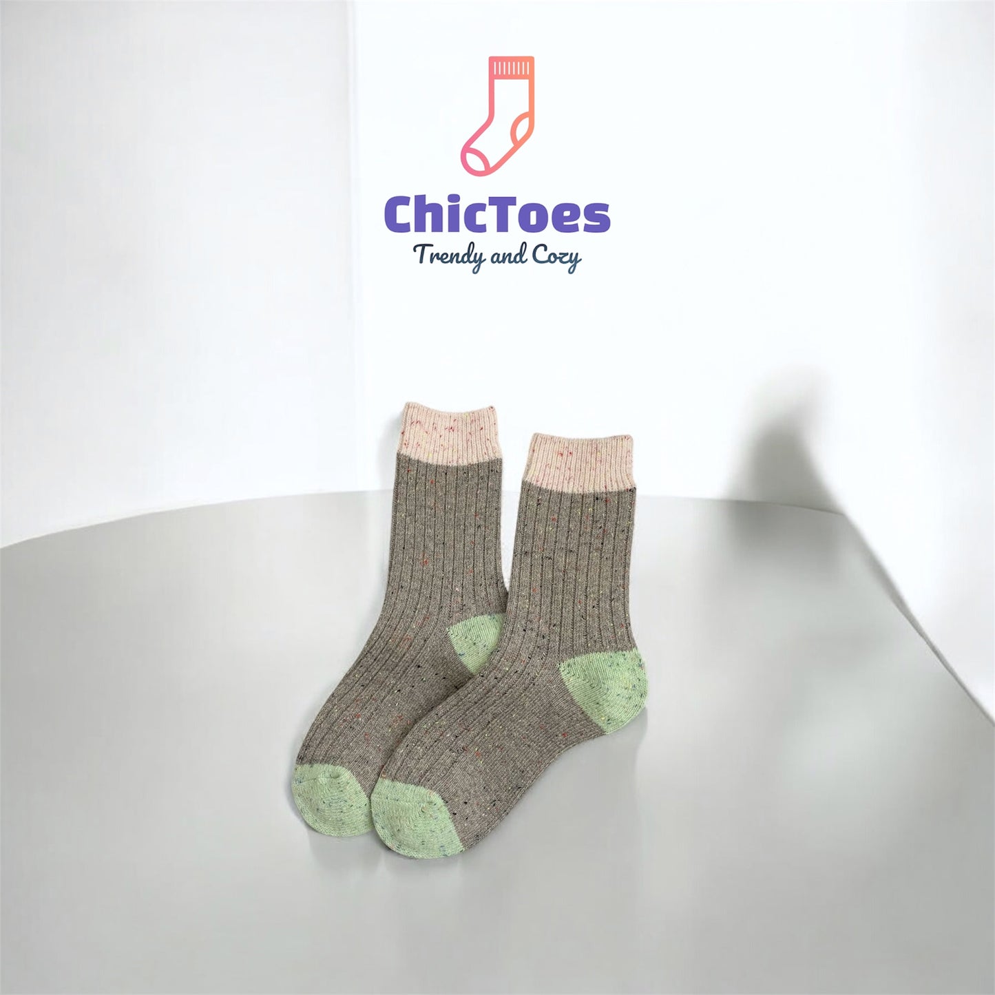 An earthy green ribbed sock with a soft green heel and toe, inspired by the soothing tones of a creamy matcha latte