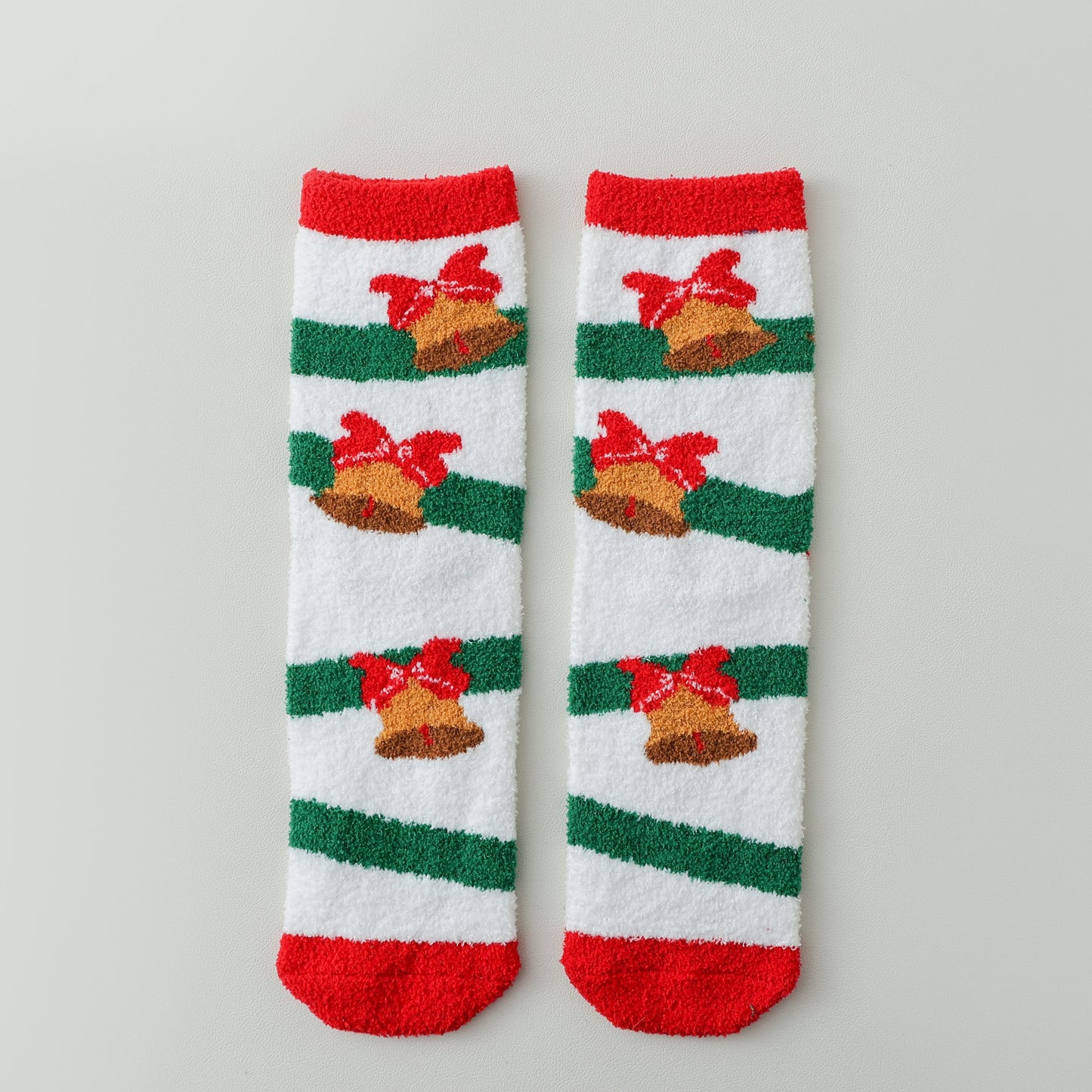 ChicToes fuzzy and cozy sleep socks, with Christmas jingle bells pattern