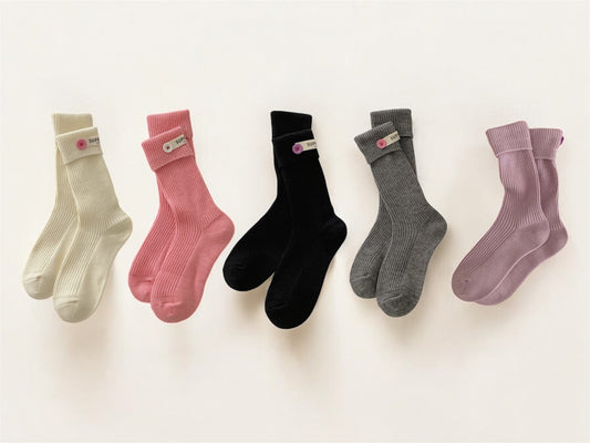ChicToes crew socks in morandi colors and button decorations on